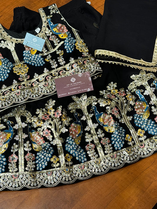 Kids Morni Lehenga-Black