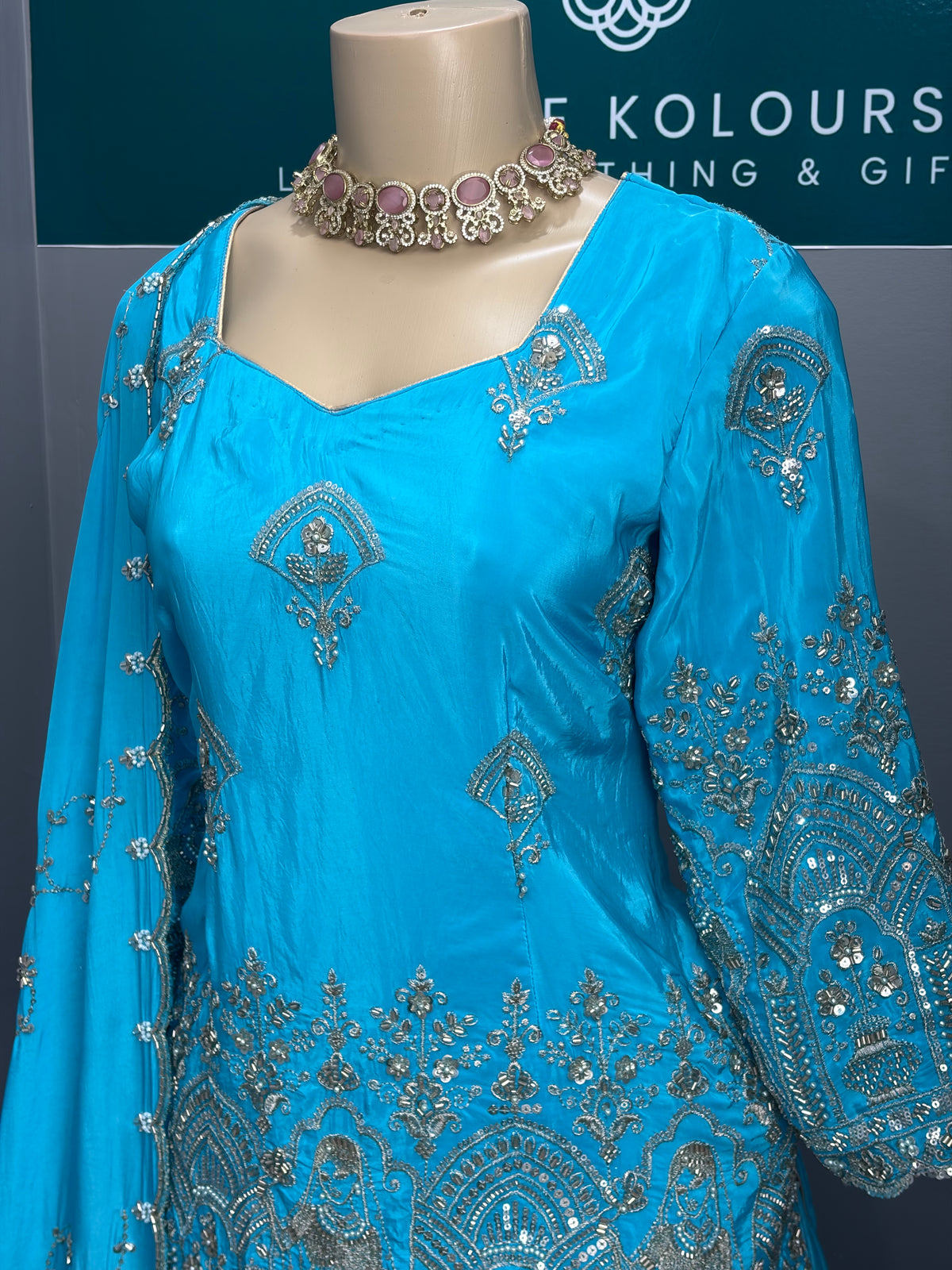 Blue Maharani Beaded Short Kurti Lehenga- AK00765S