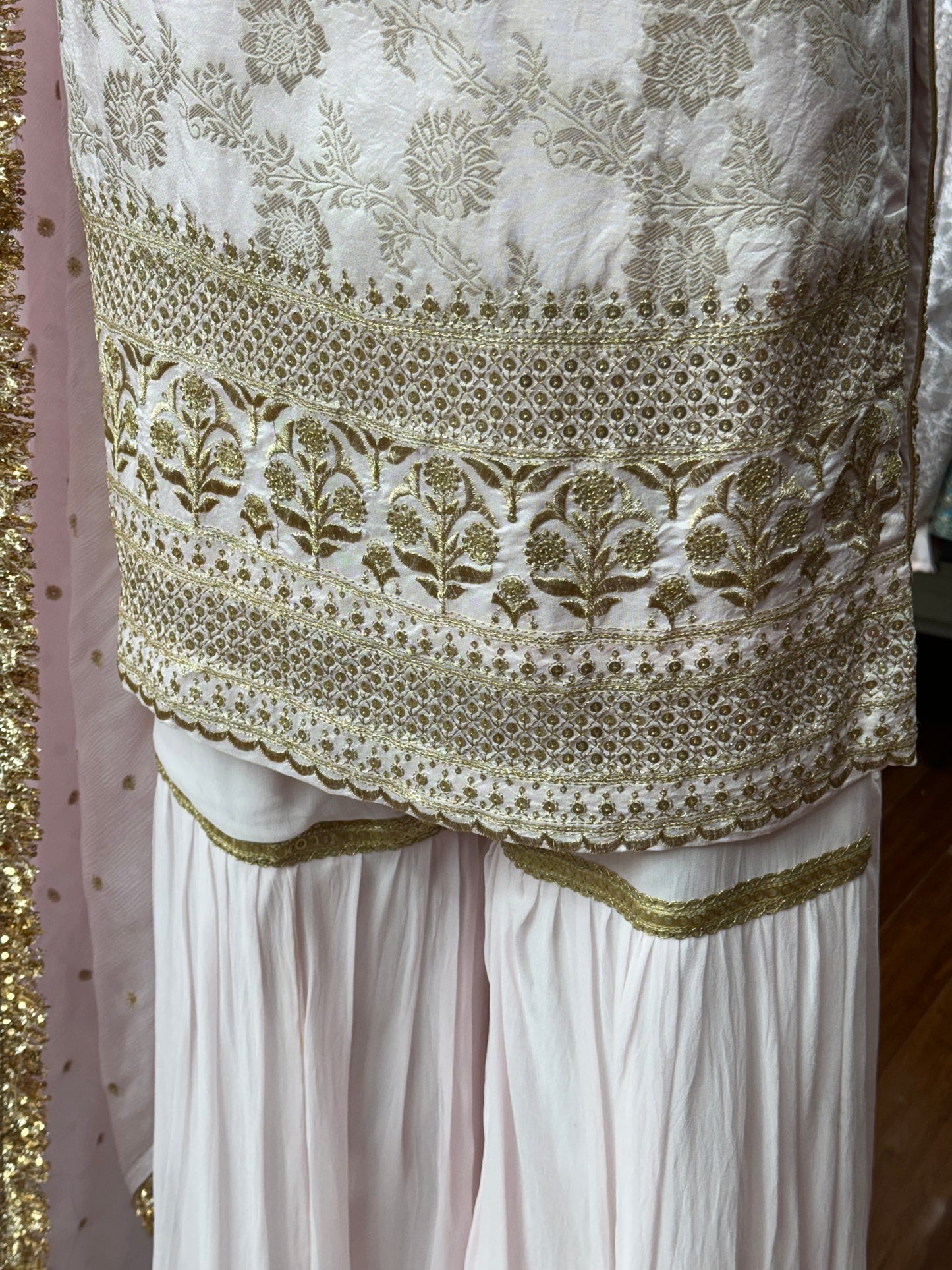 Banarsi Strap Gharara Suit Baby Pink