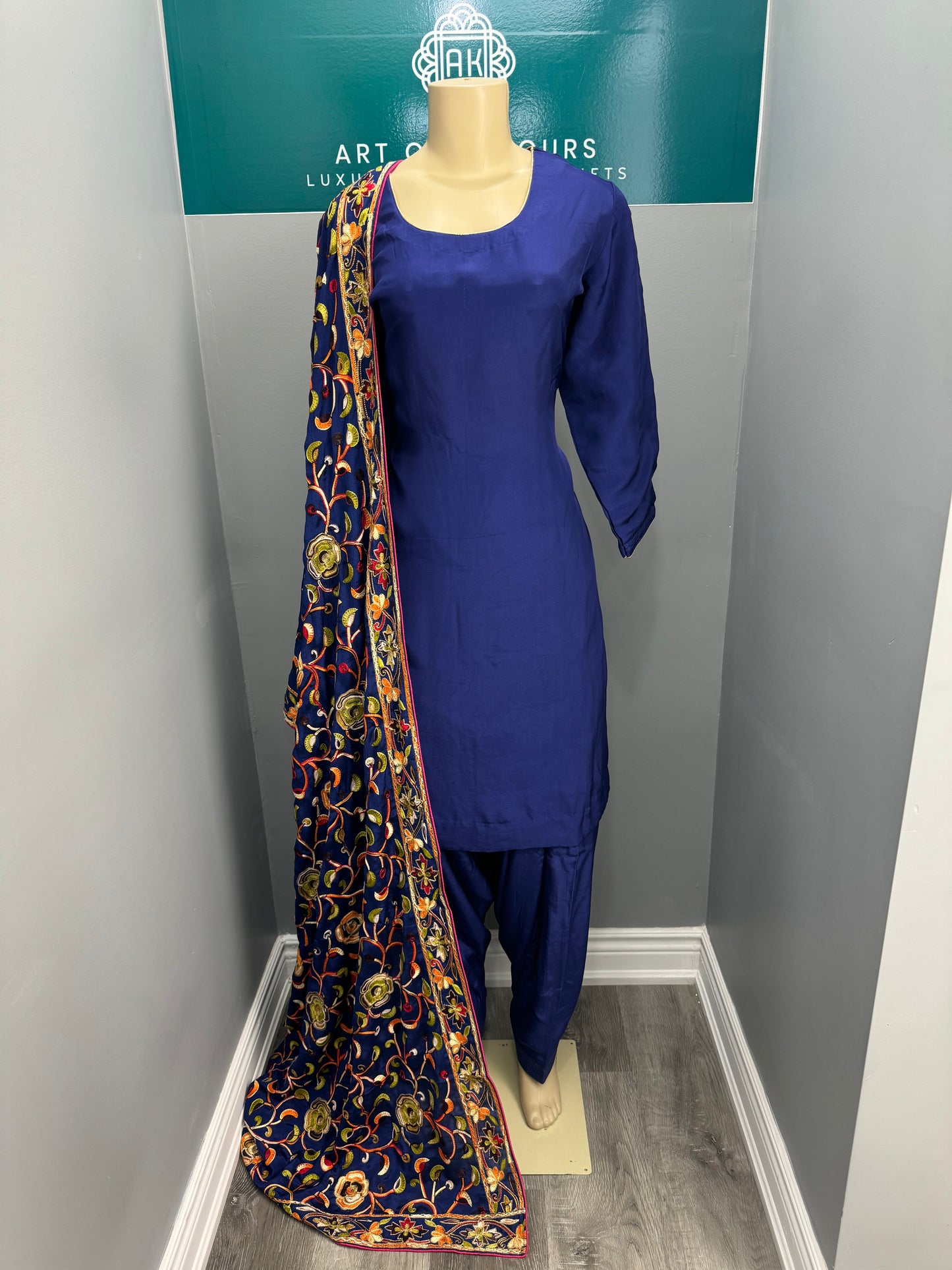 Plain Dark Blue Salwar Suit with Heavy Dupatta