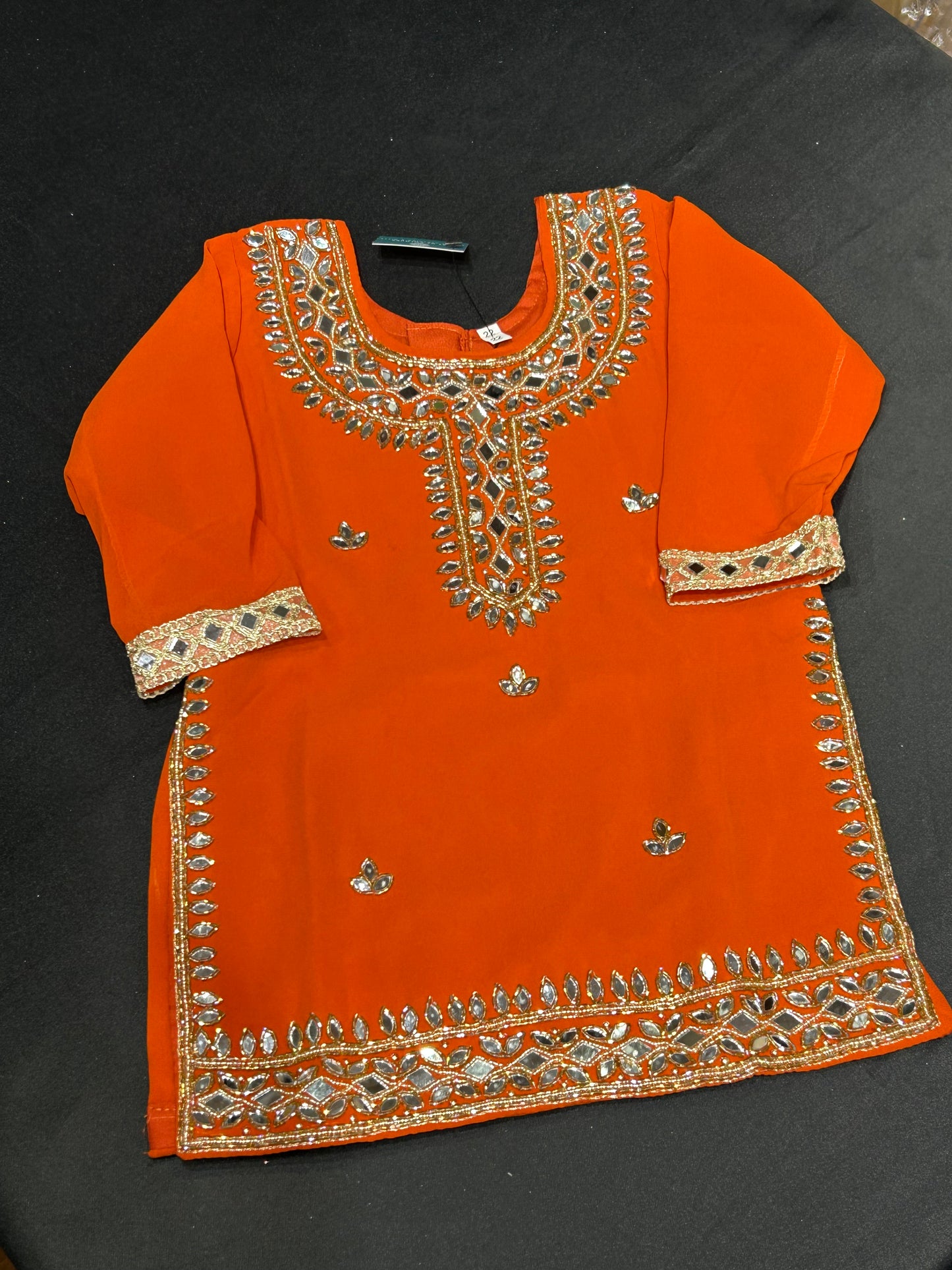Kids Orange Mirror Work Salwar Suit (Size 20~34)