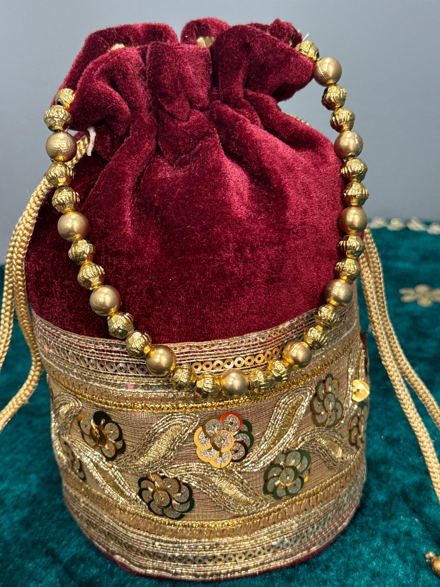 Mehroon Velvet Potli Bag