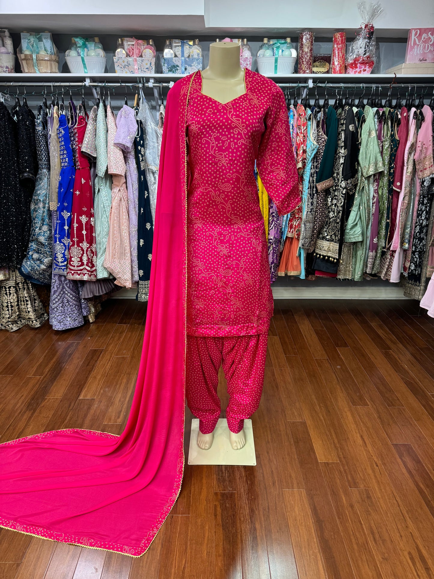 Bandhani Print Salwar Suit Hot Pink