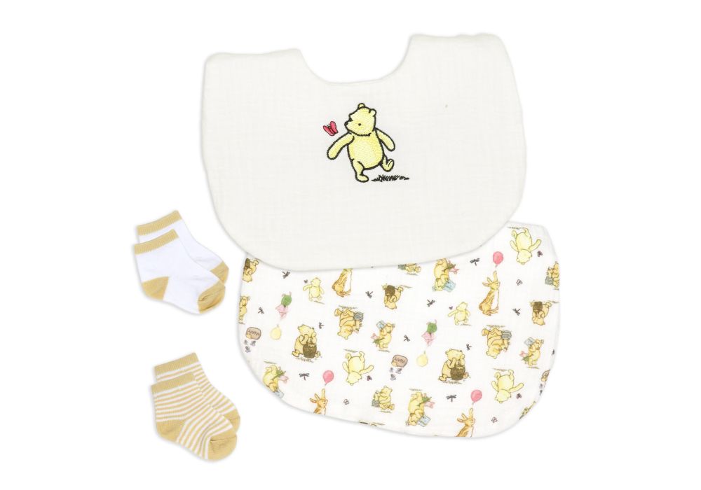 4pc Bib + Sock Pooh and Friend Set
