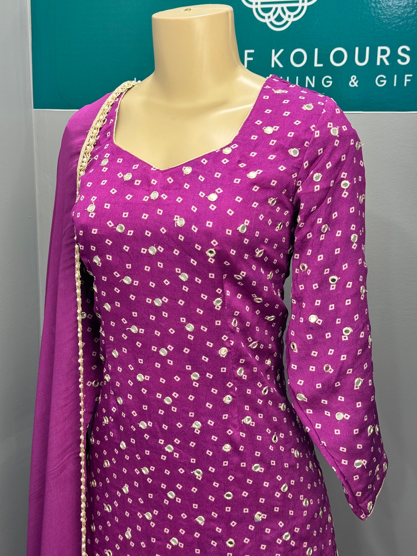 Bandani Handwork Salwar Suit- Purple