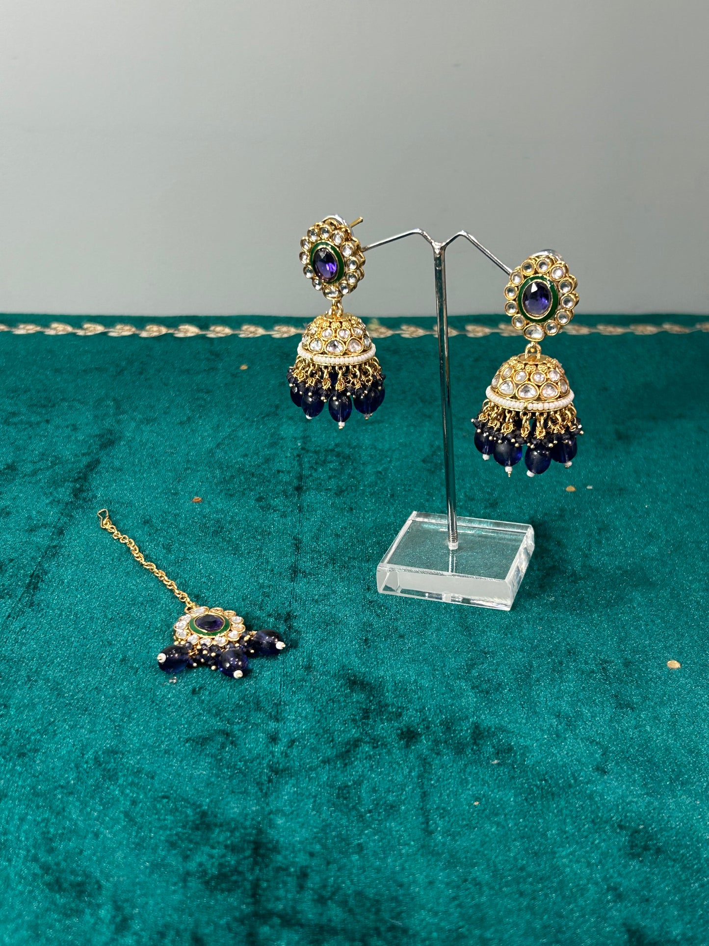 Blue Haari Earrings Tikka Set
