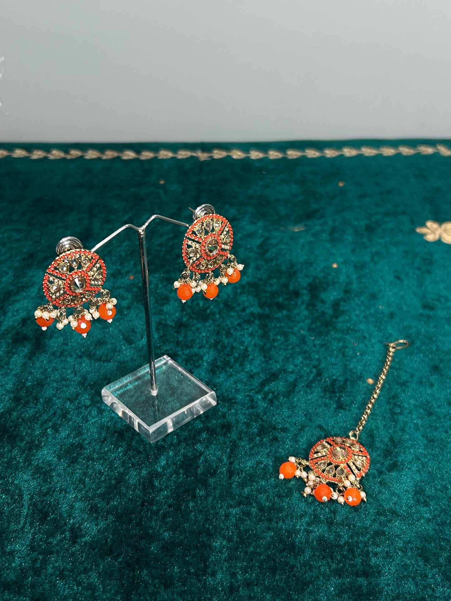 Orange Polki Necklace Set