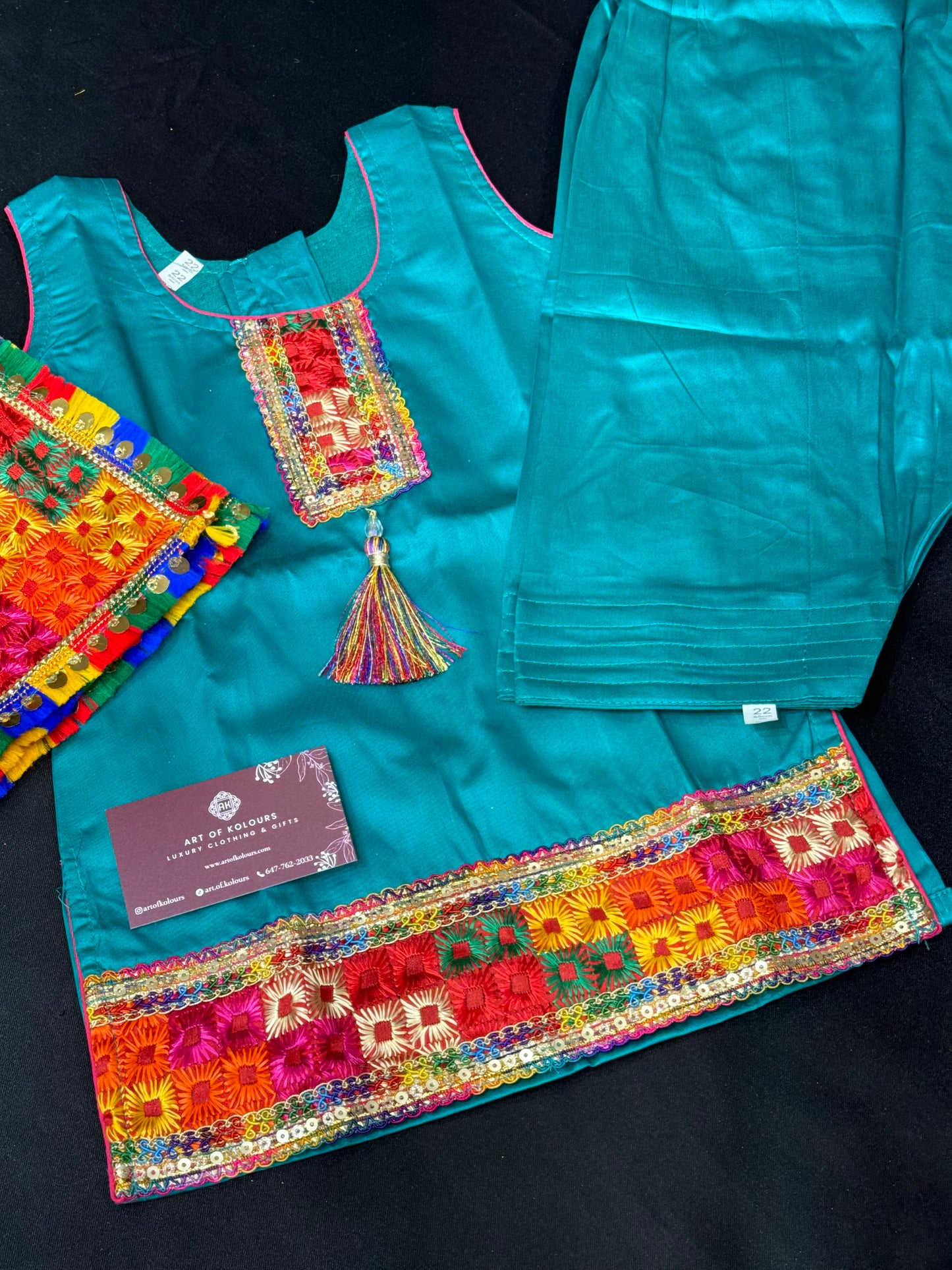 Phulkari Salwar Suit Teen/Adult -Teal