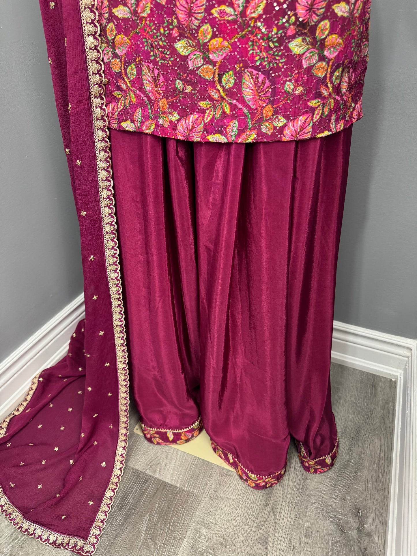 Wine Jasmine Gulzar Sharara Suit