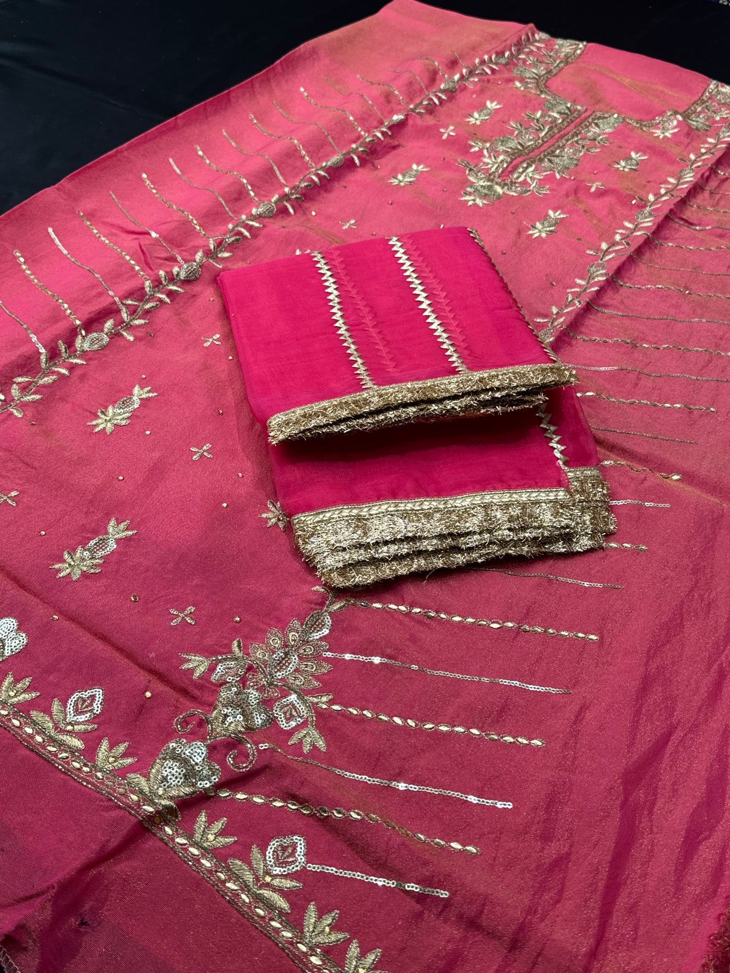 Rosy Shimmer Unstitched Suit