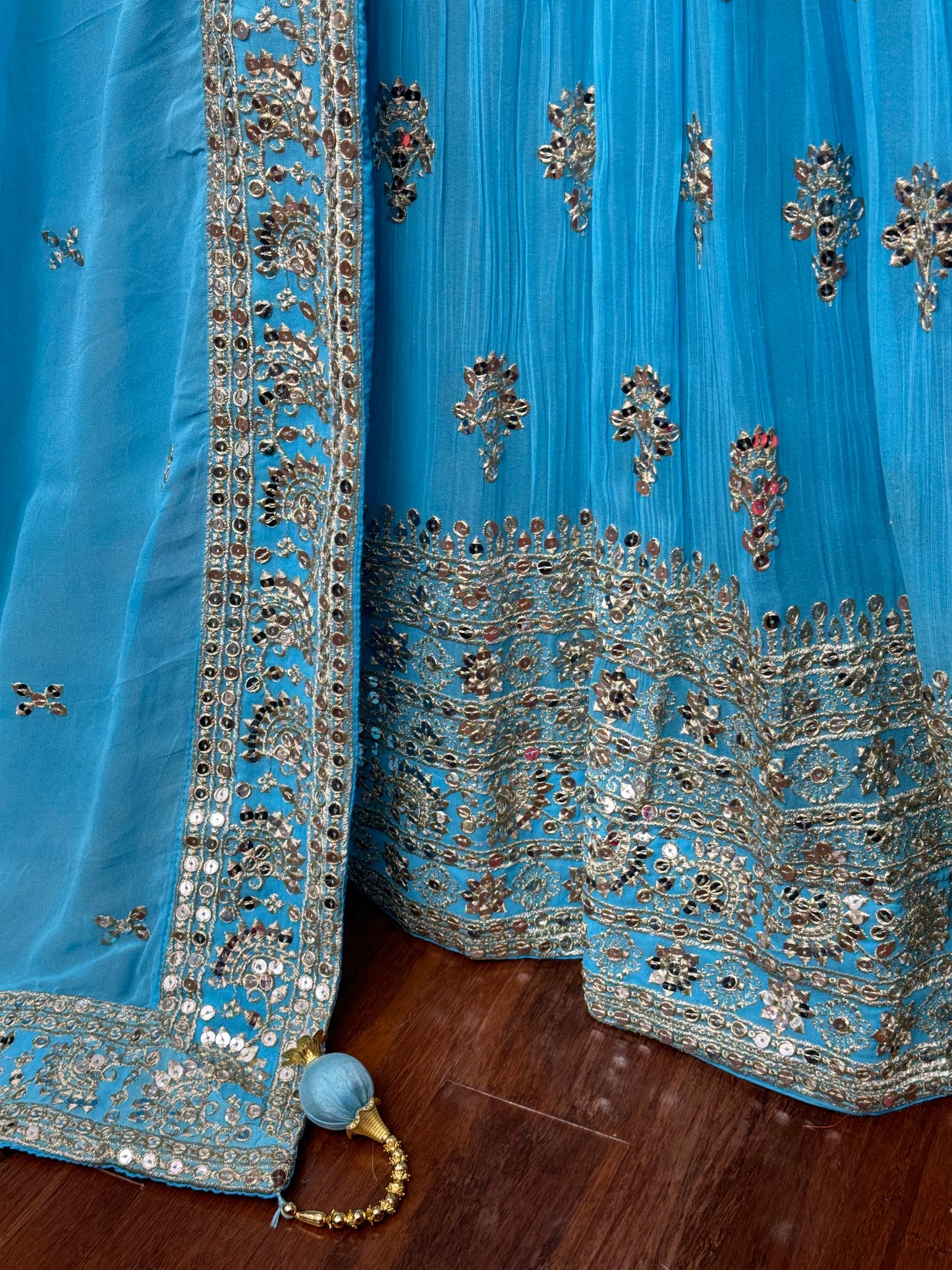 Zari and Shisha Work Lehenga Blue