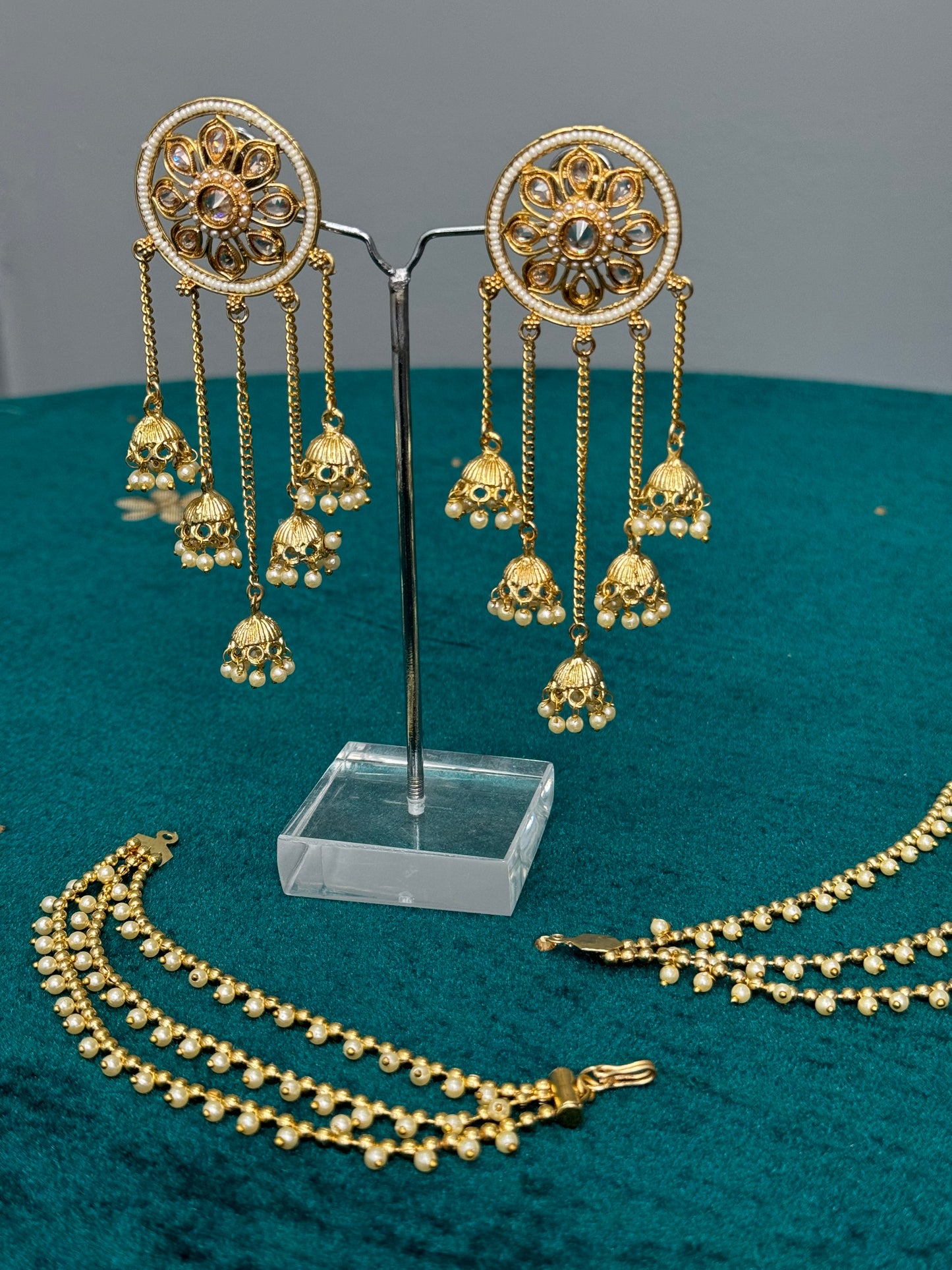 Gold Trinity Elegance Jhumka Earrings