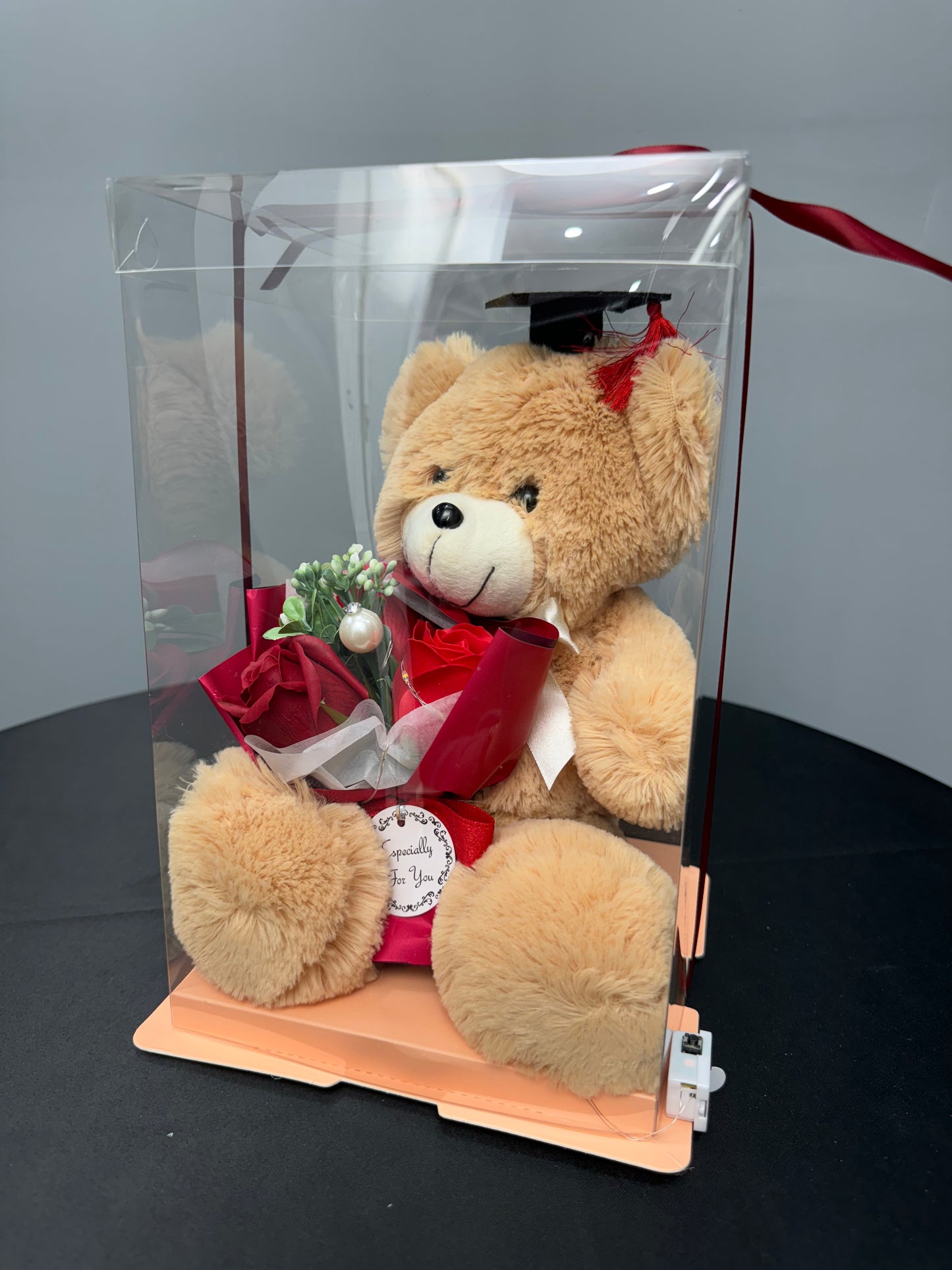 Grad Bear Holding Flower Bouquet Gift Brown