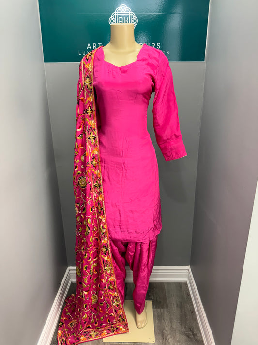 Plain Hot Pink Salwar Suit with Heavy Dupatta