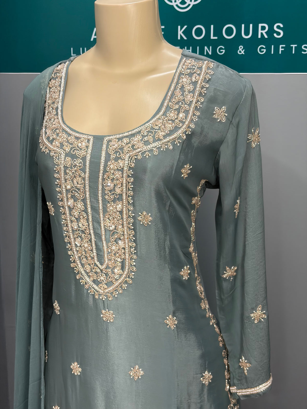 Pure Chinon Grey Handwork Plazo Suit AK3941-1326