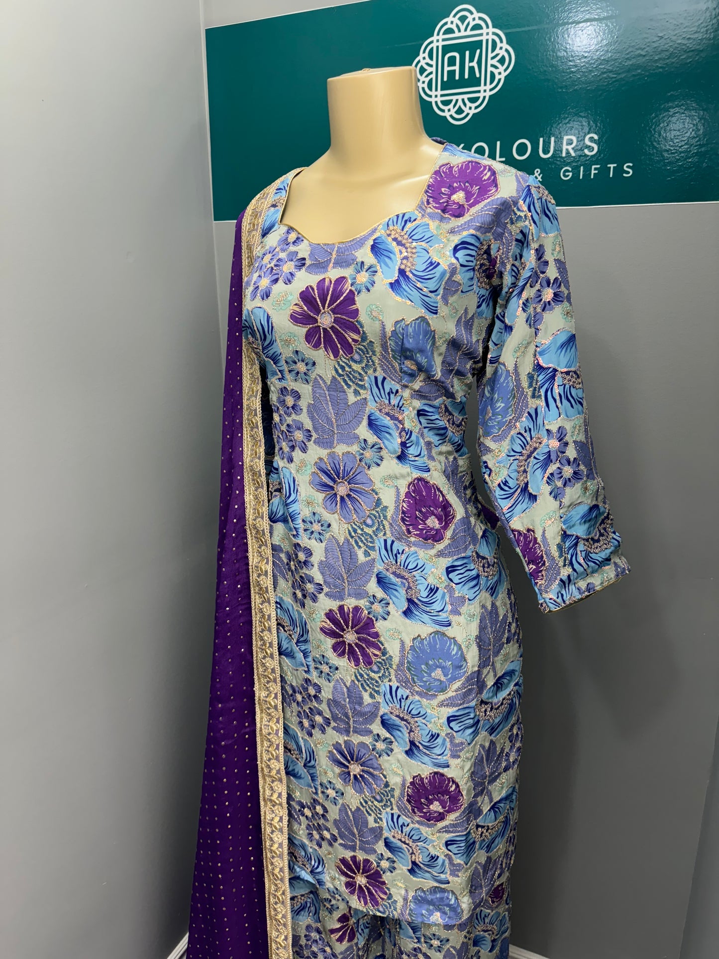 Blue Morni Phulgaz Sharara Suit