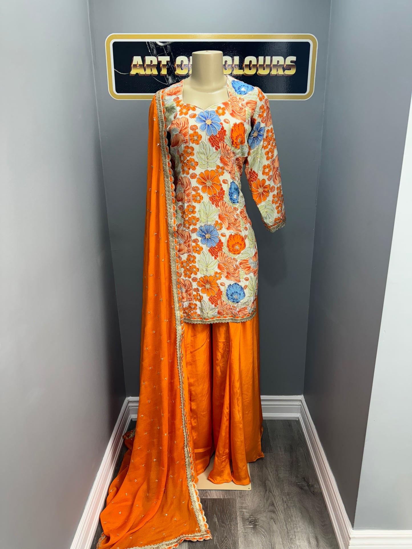 Orange Morni Phulgaz Sharara Suit