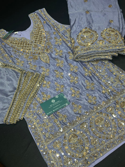 Purple Kid’s Sharara Beadwork Suit