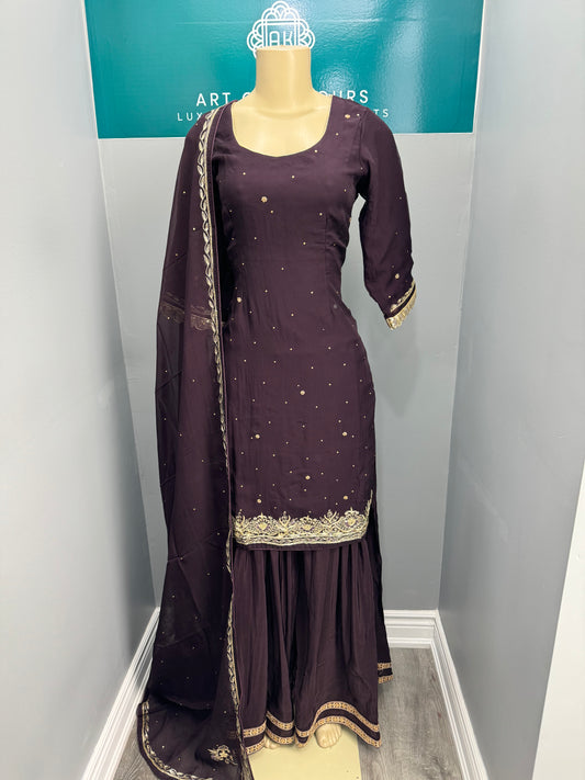Handwork Sharara Suit- Dark Purple