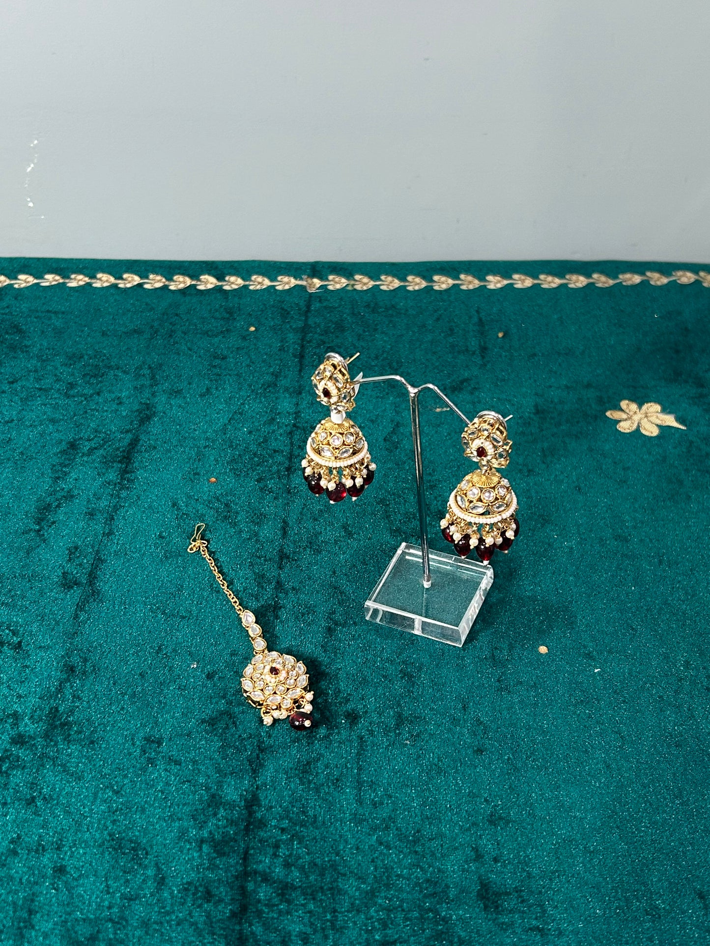 Red Komal Earrings Tikka Set