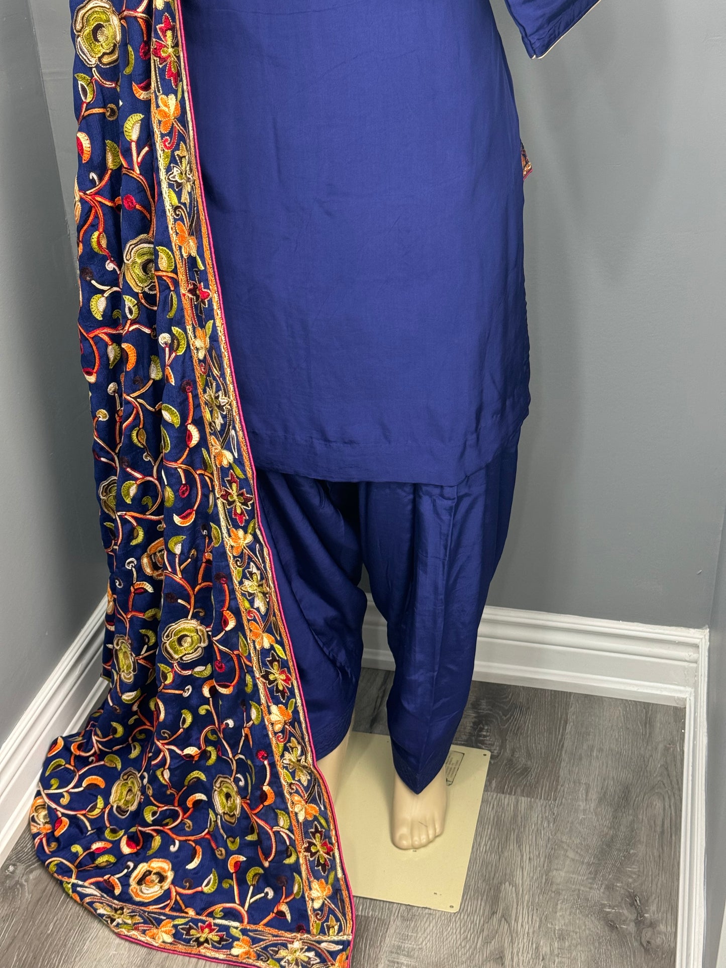 Plain Dark Blue Salwar Suit with Heavy Dupatta