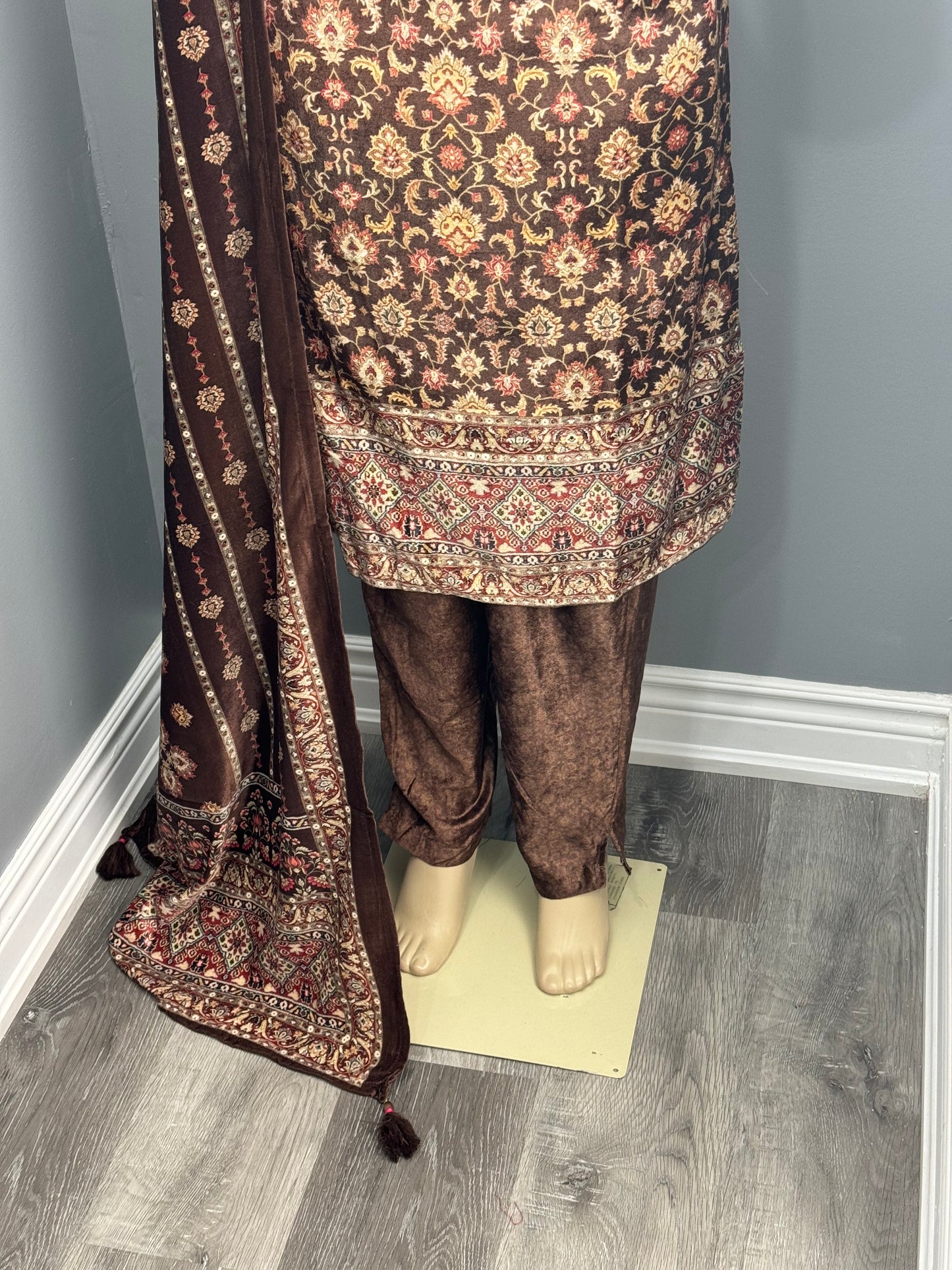 Printed Velvet Readymade Plazo Suit- AK7475-07