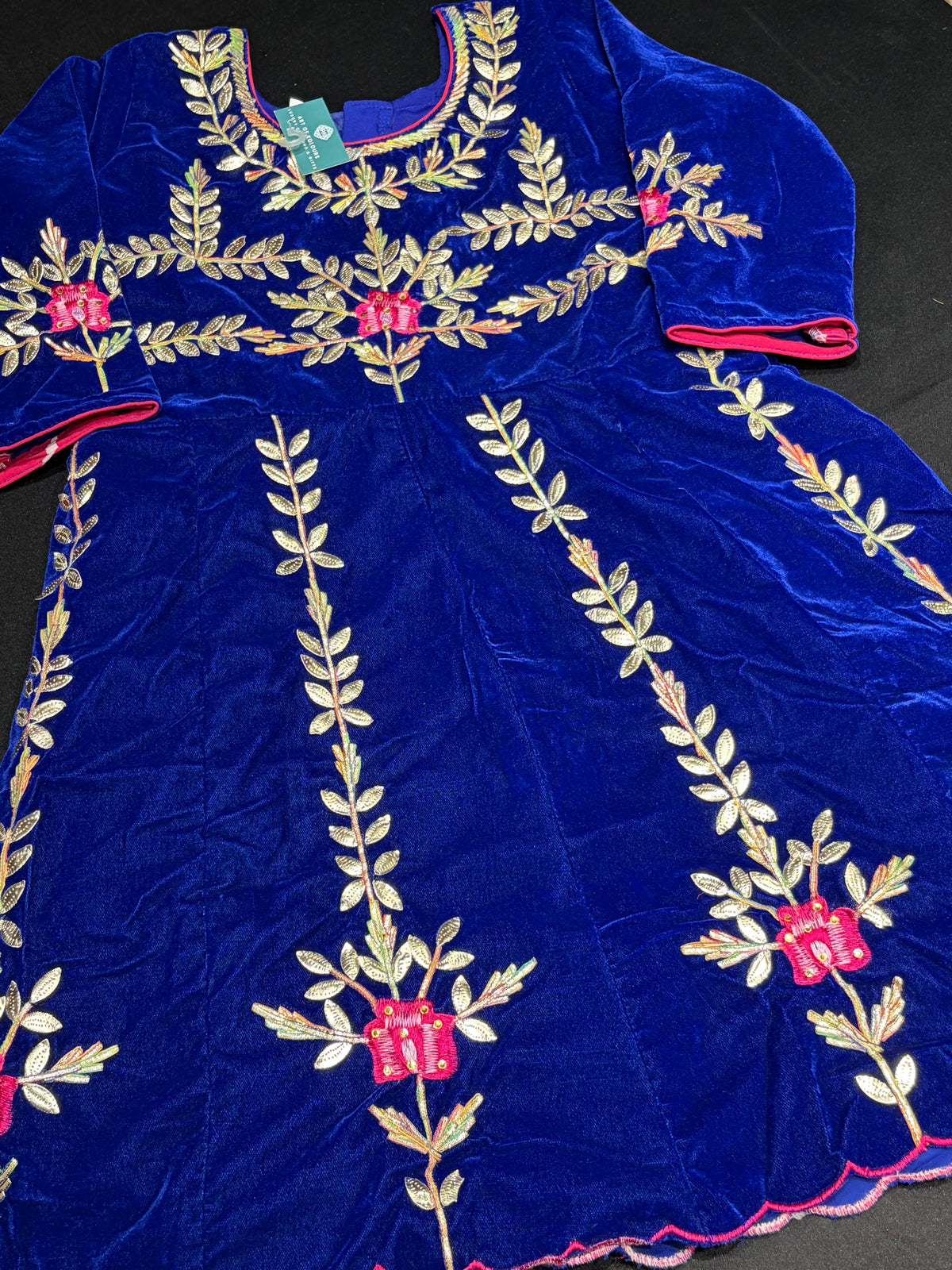 Royal Blue Velvet Gota Patti Frock Salwar