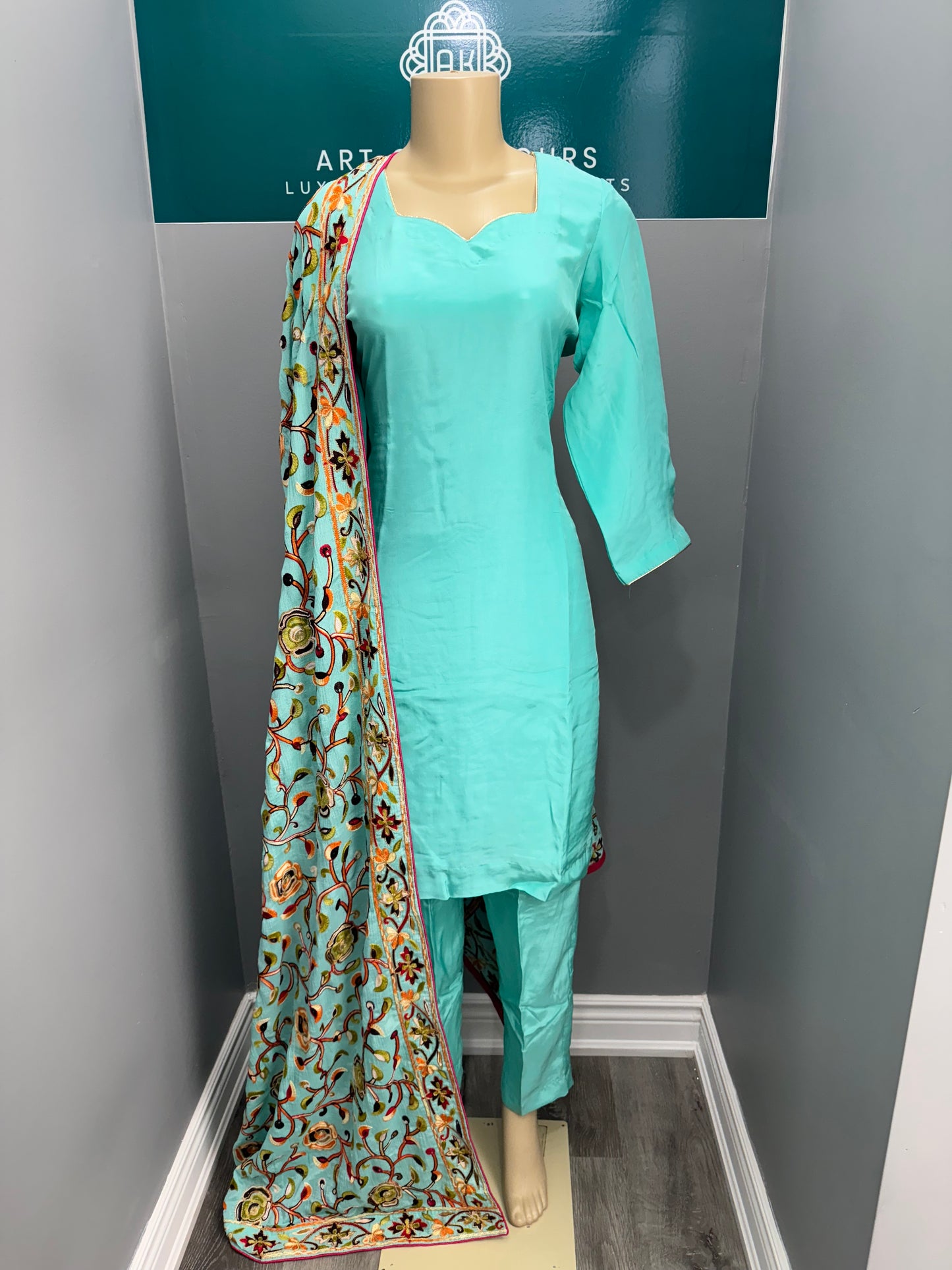 Plain Teal Pant Suit with Heavy Dupatta