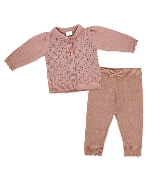 Knit Cardigan Set- Pink