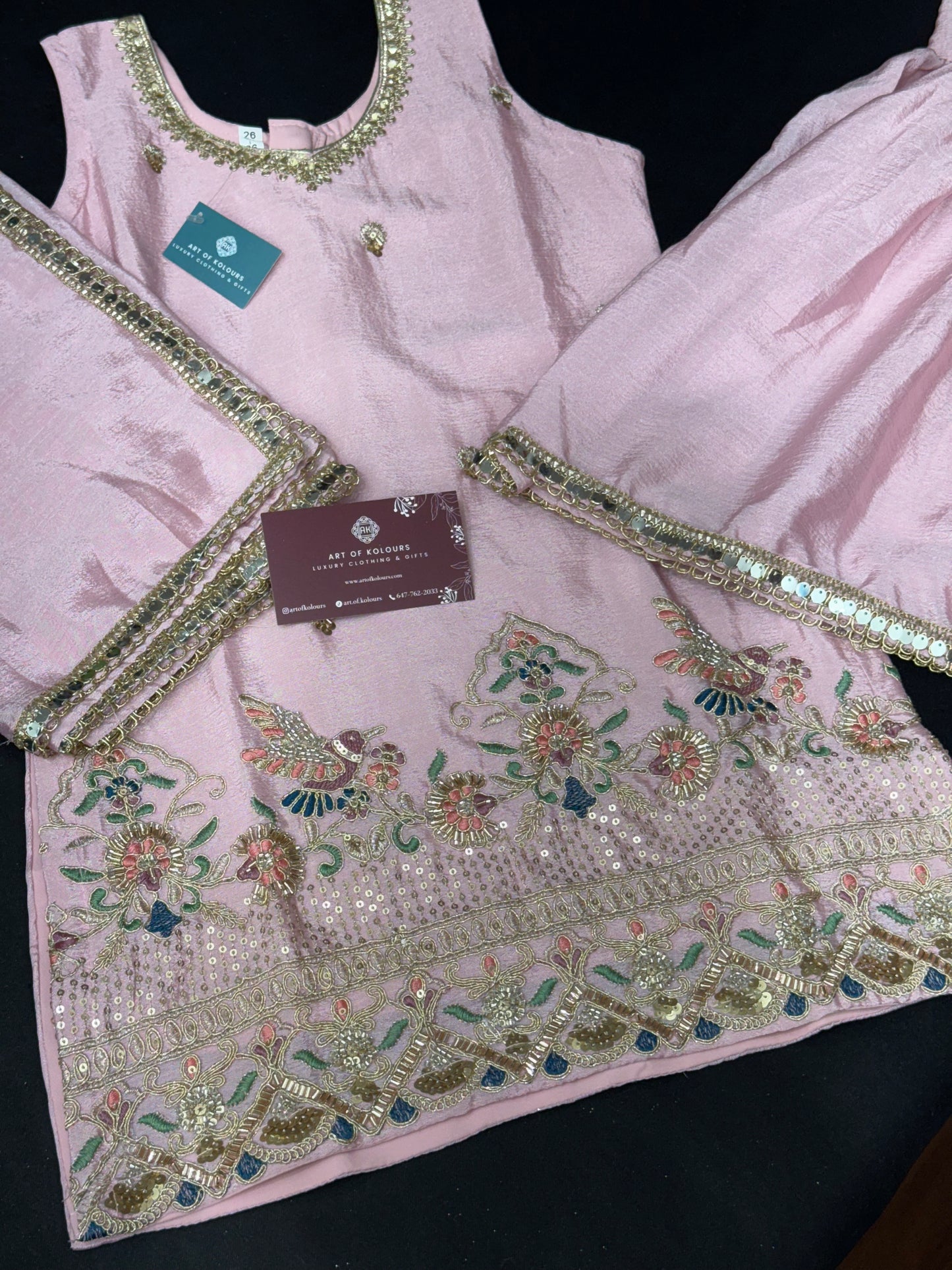 Ahana Kids Gharara Suit- Baby Pink
