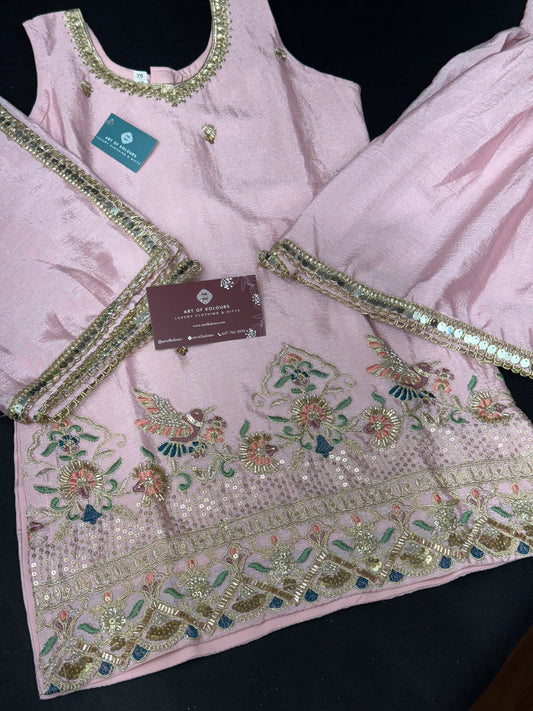 Ahana Kids Gharara Suit- Baby Pink