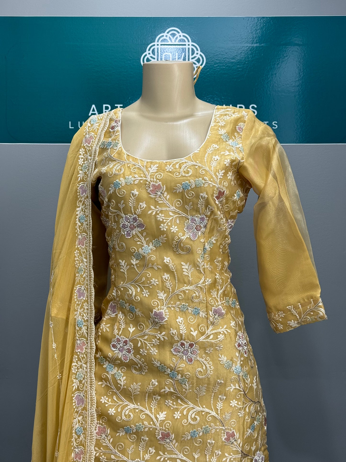 Embroidery Sharara Suit- Yellow