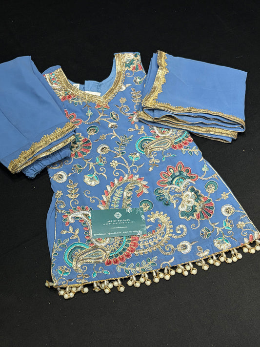 Sky Blue Paisley Kid’s Sharara Suit