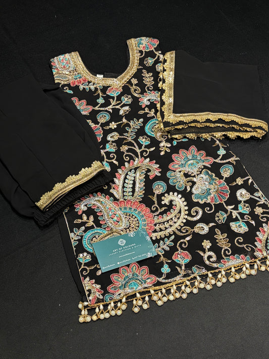 Black Paisley Kid’s Sharara Suit