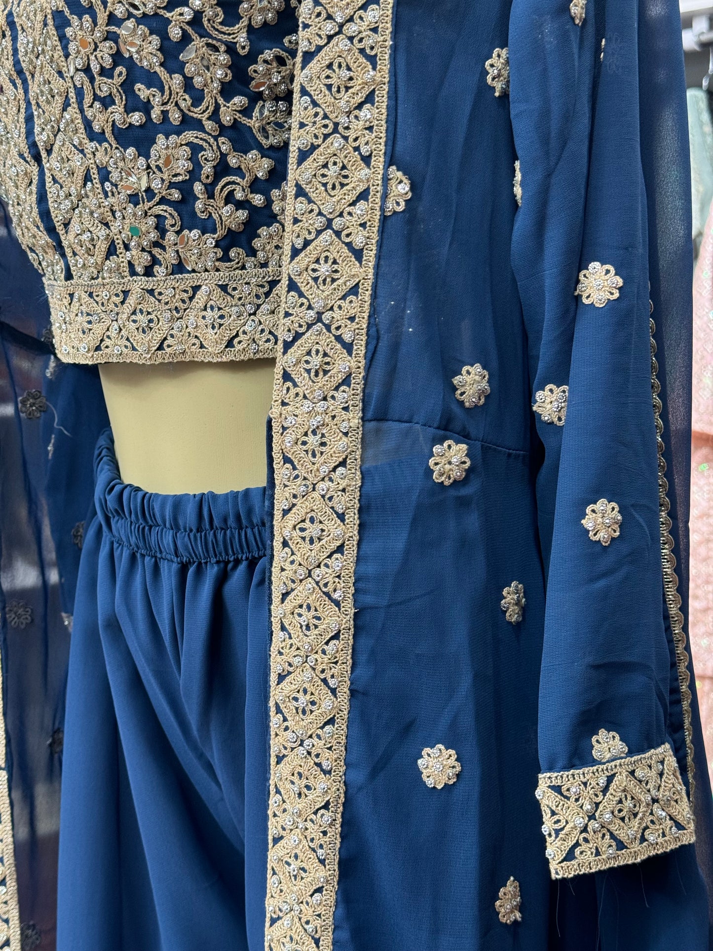 Cape Style Blue Sharara Suit