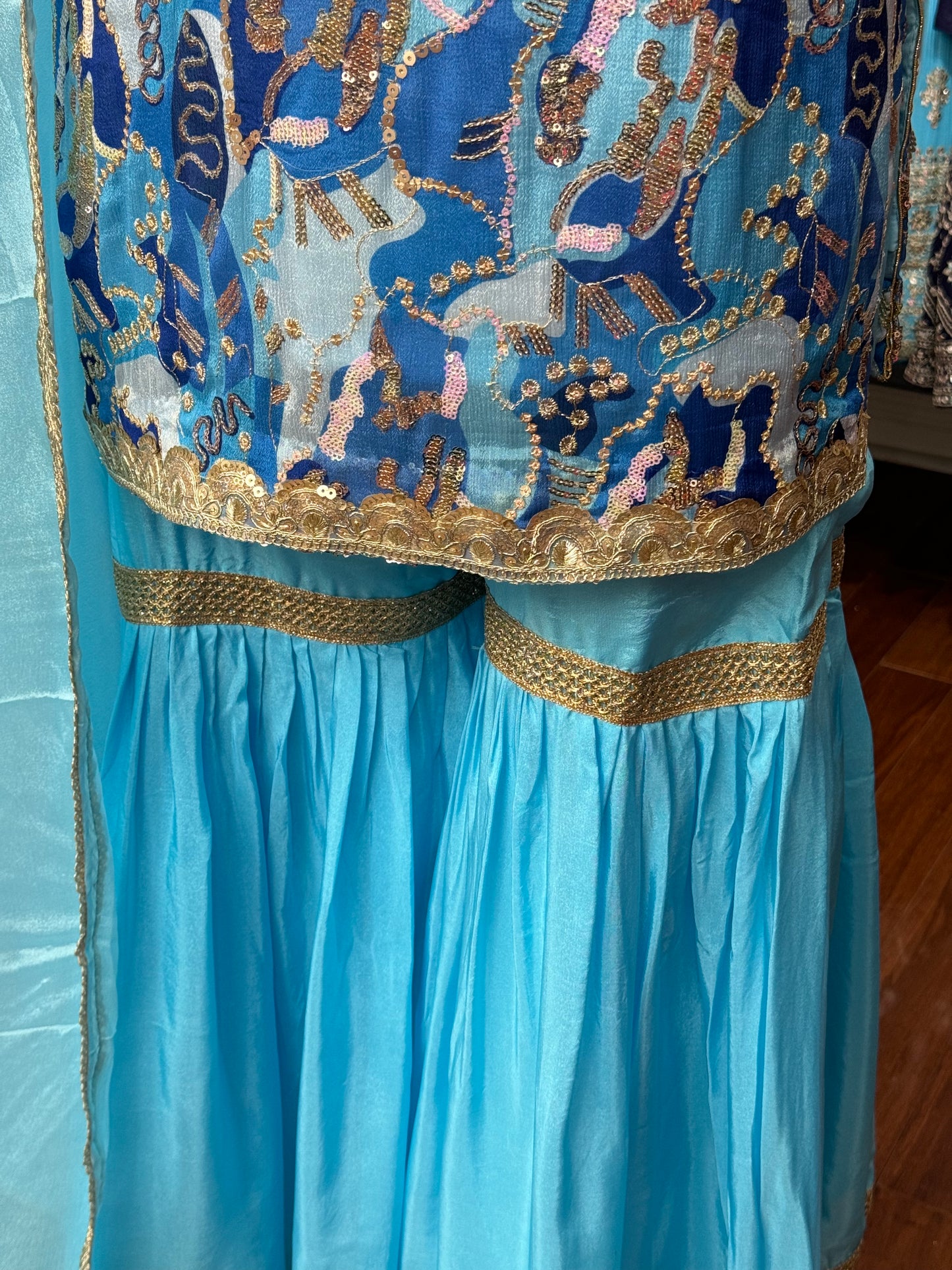 Sequence Work Multi Blue Gharara Suit