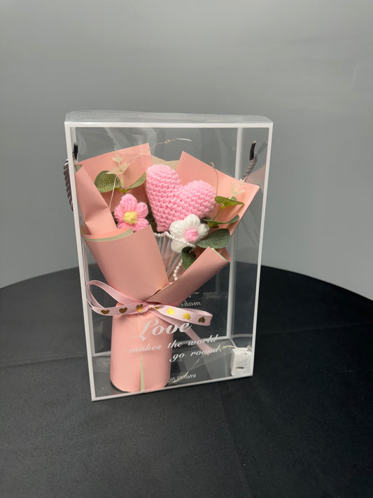 Heart Shaped Crochet Flower Bouquets Light Pink