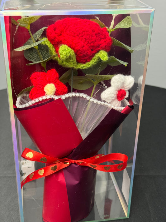 Crochet Roses Bouquets Wrapped Red