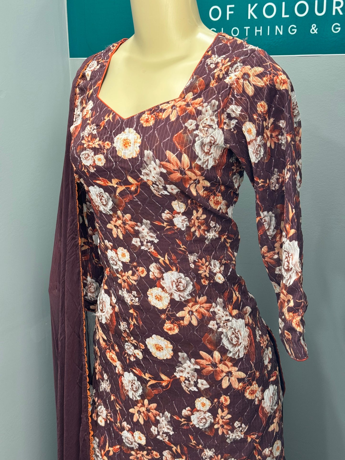 Printed Georgette Salwar Suit- Brown