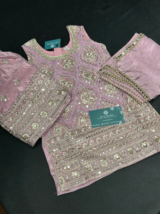 Pink Embroidery Kids Gharara Suit
