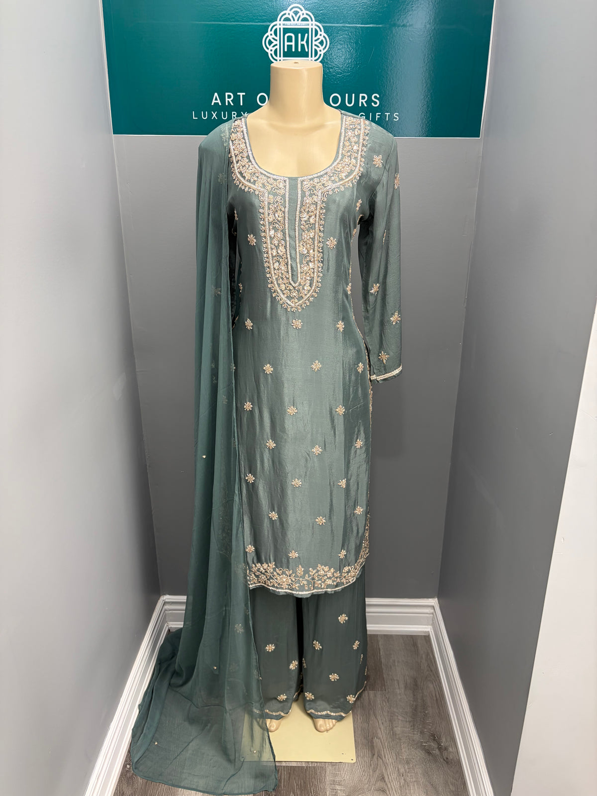 Pure Chinon Grey Handwork Plazo Suit AK3941-1326