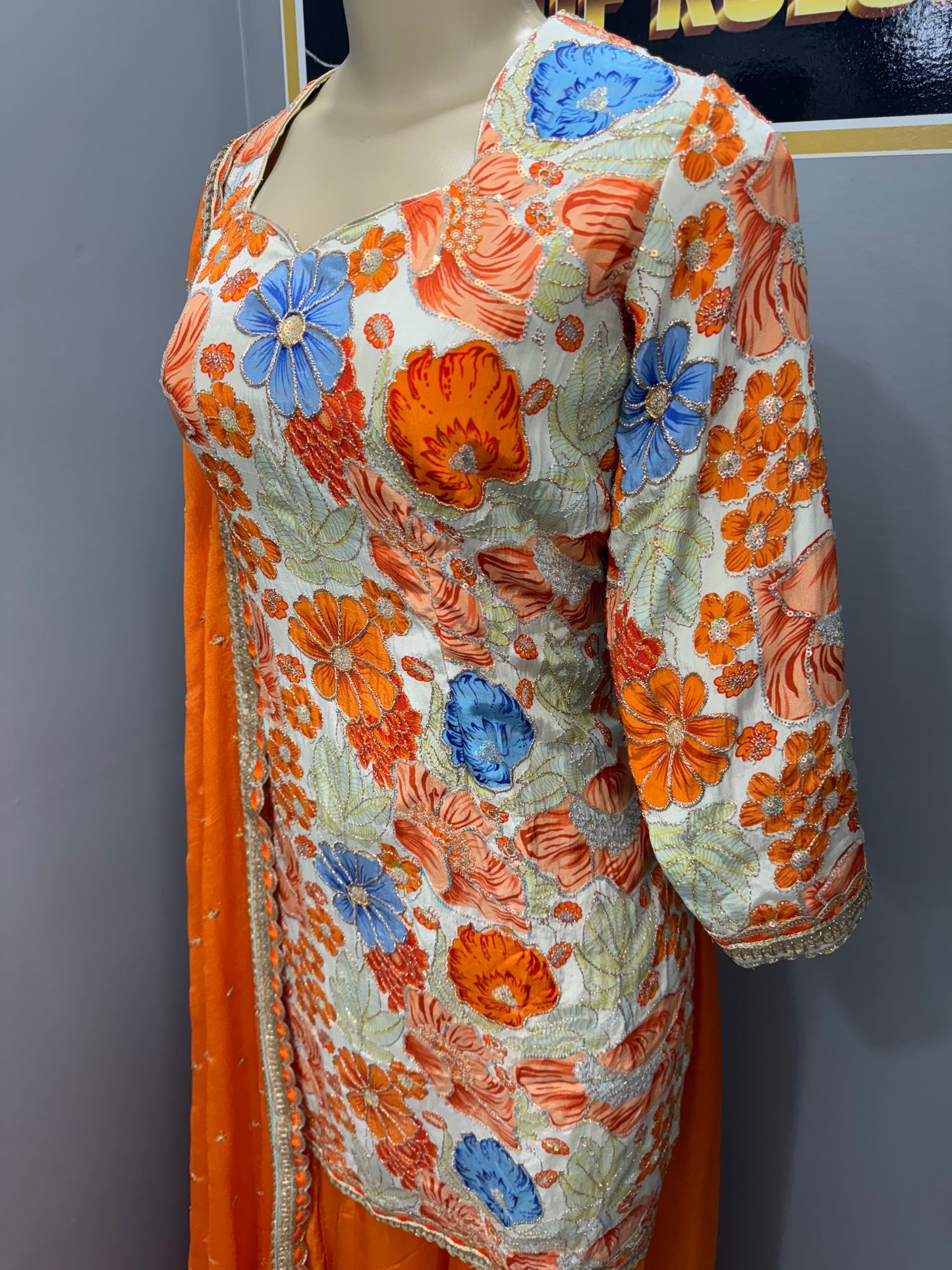 Orange Morni Phulgaz Sharara Suit