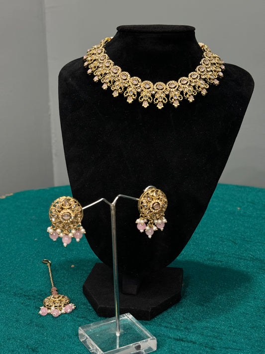 Elegant Baby Pink Stone Choker Set