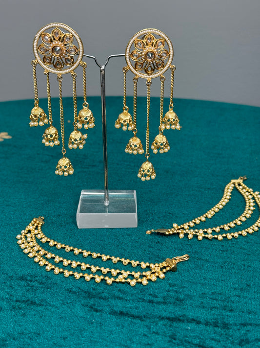 Gold Trinity Elegance Jhumka Earrings