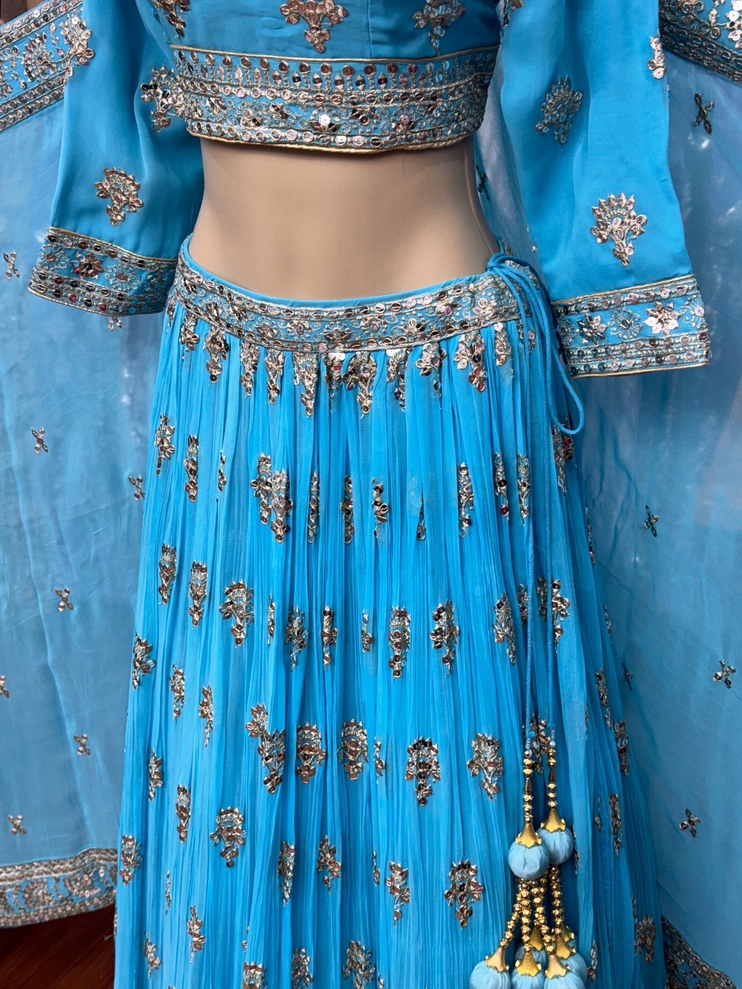 Zari and Shisha Work Lehenga Blue
