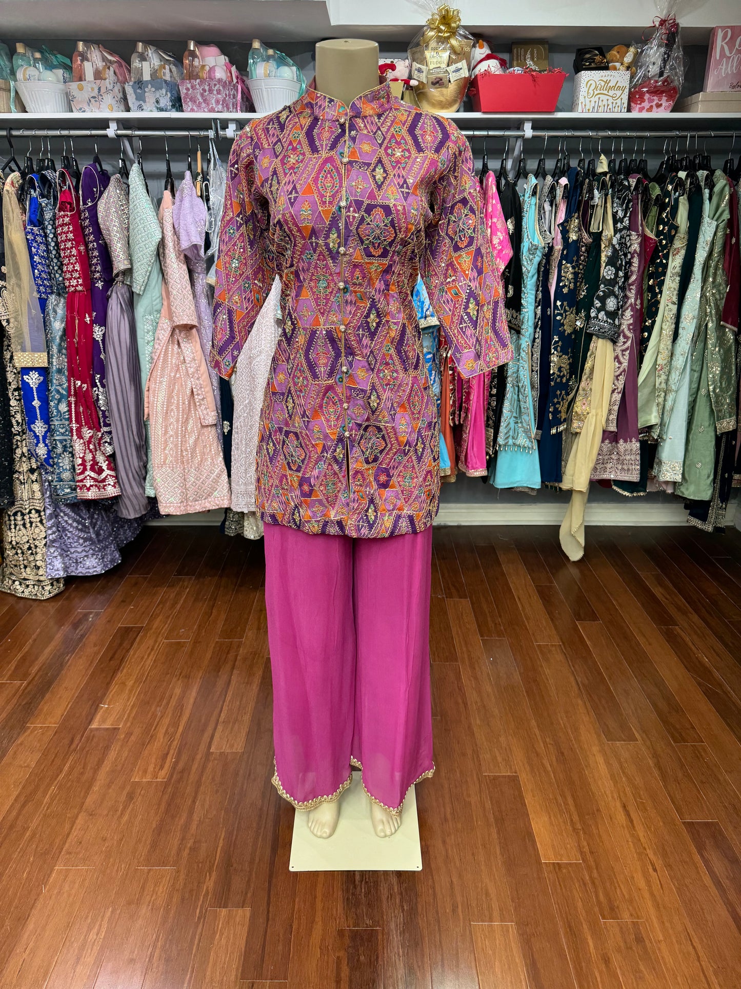 Jacket Style Purple Plazo Suit