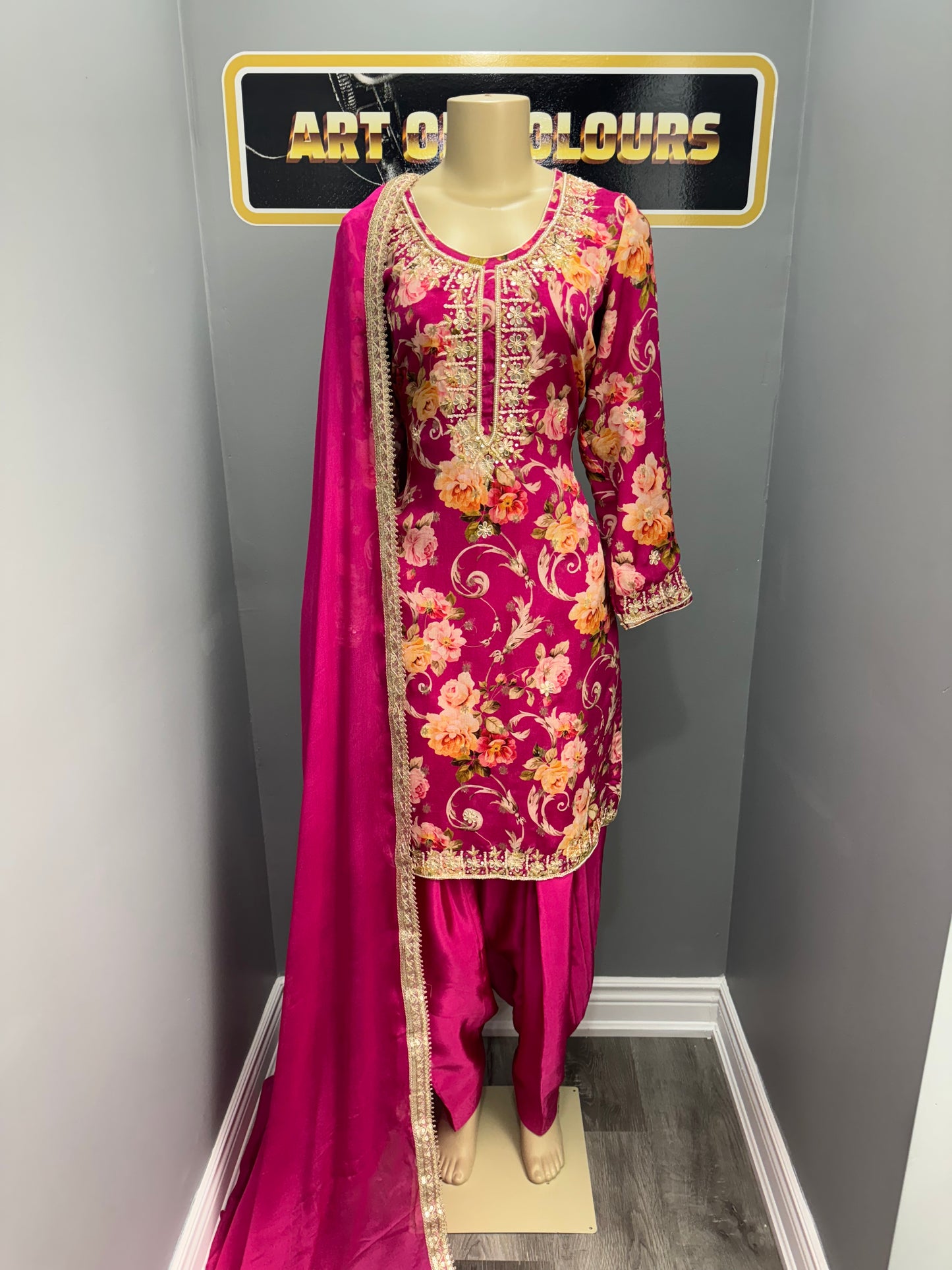 Nimrat Printed Handwork Salwar Suit Hot Pink