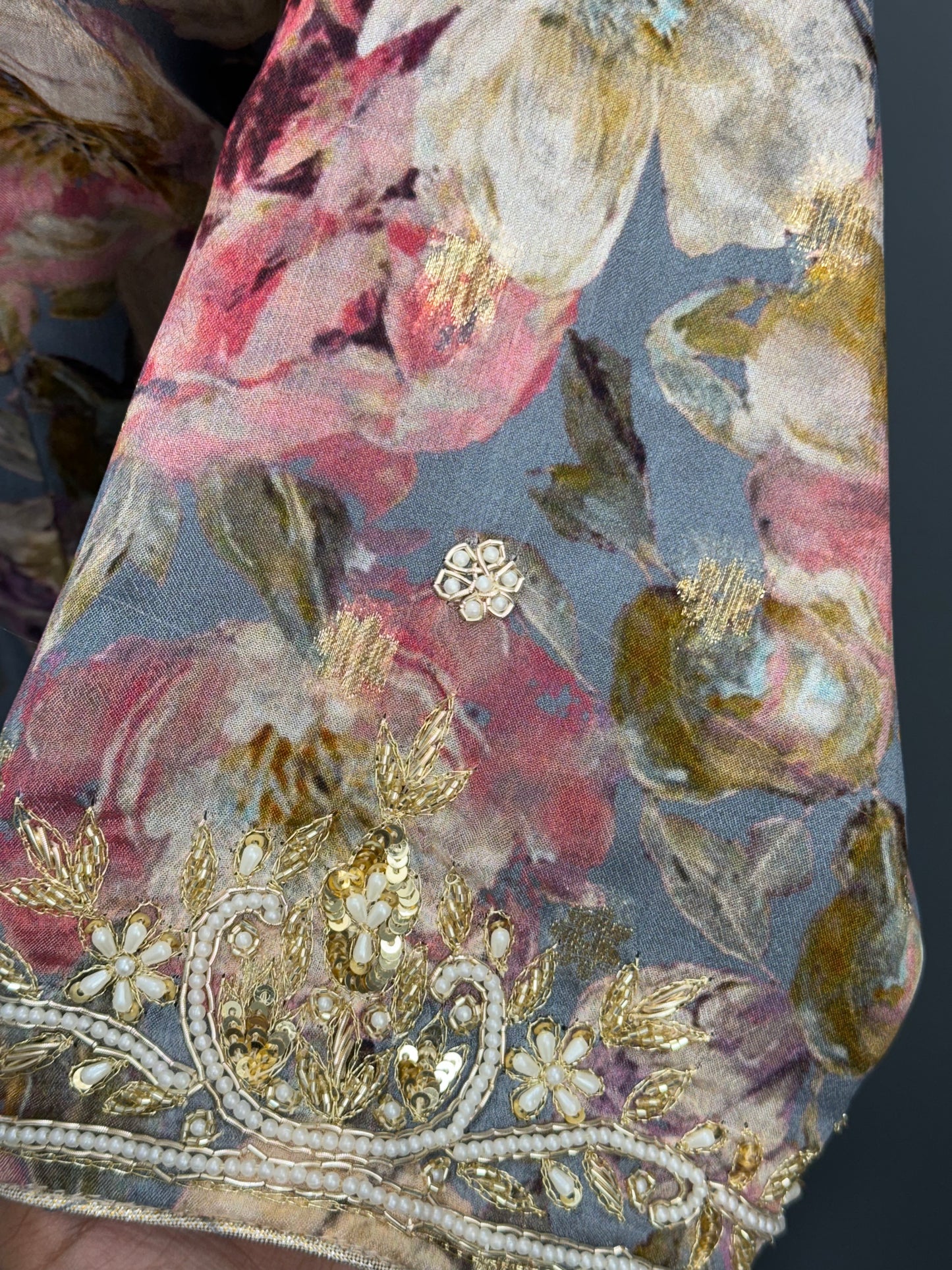 Sonam Printed Handwork Salwar Suit Grey