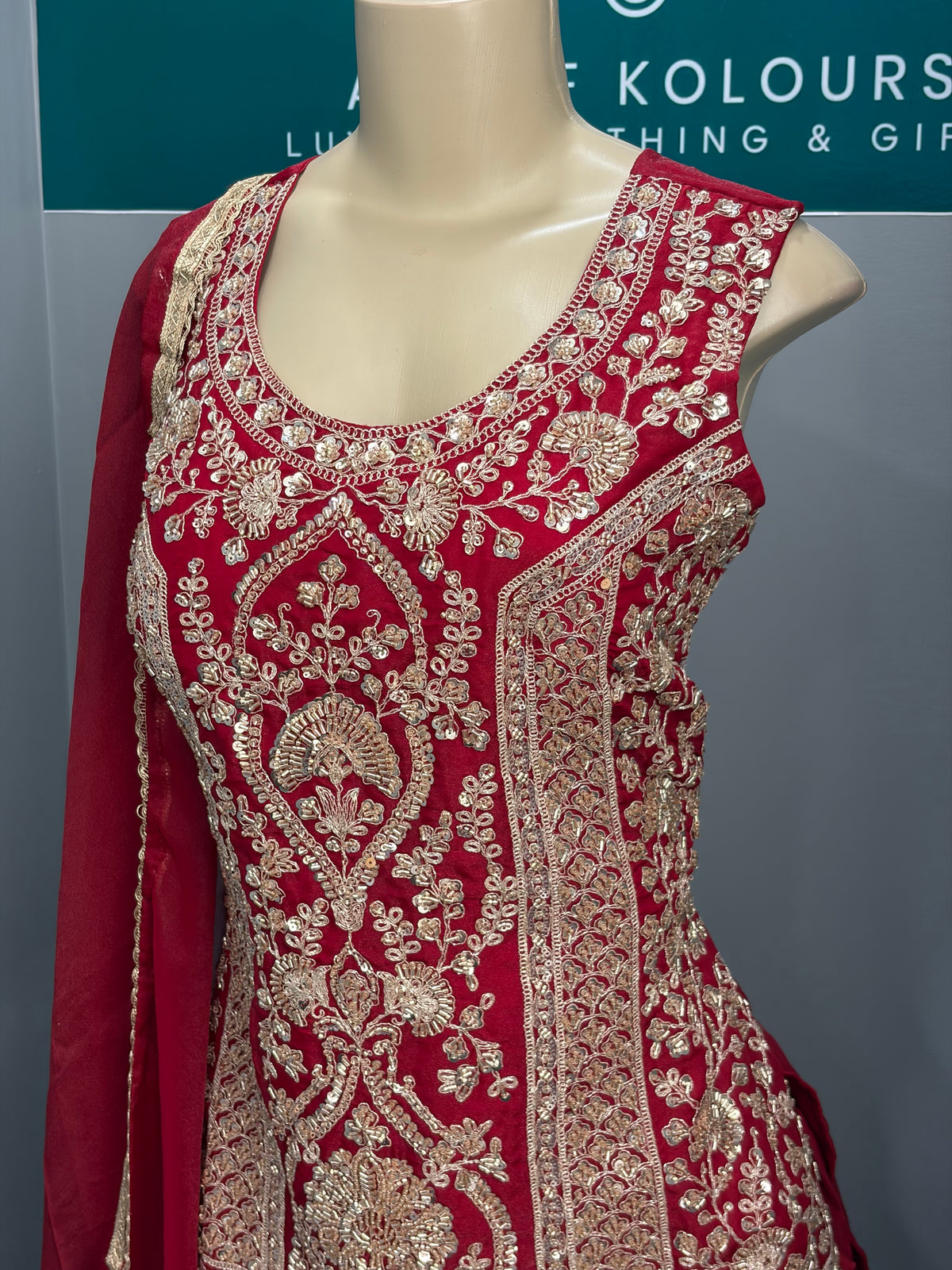 Heavy Beaded Short Kurti Lehenga Red- AK38-03