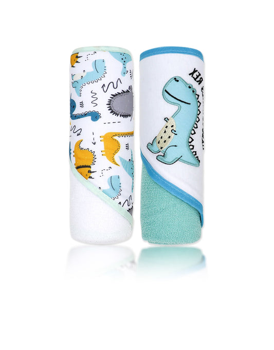 2 Pack Dino Party Baby Towel - Blue & White